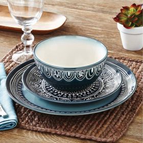 Better Homes & Gardens Teal Medallion 12-Piece Stoneware Dinnerware Set