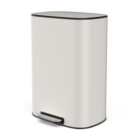 Miniyam 13 Gallon Stainless Steel Foot Pedal Large Trash Can with Soft Close Quiet Lid, Oval Garbage Can for Kitchen, Commercial, Home, Office, White