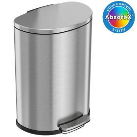 iTouchless SoftStep 13.2 Gallon Semi-Round Stainless Steel Step Trash Can with Odor Control System, 50 Liter Pedal Garbage Bin for Kitchen, Office