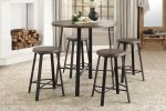 Rustic Industrial Style 5pc Counter Height Set Round Table and 4 Stools Gray Metal Finish Furniture