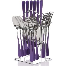 24 Pieces Flatware Set, Stainless Steel Cutlery Set with Silverware Holder, Modern Eating Tableware Set Includes Dinner Knives Forks Spoons