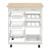 Free shipping Moveable Kitchen Cart with Two Drawers & Two Wine Racks & Three Baskets White  YJ