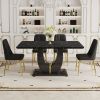 Table and chair set.63"W x 37"D x 30"H Black Marble MDF DiningTable Set with 4 Black PU Chairs with gold metal legs.Bring a comfortable home experienc