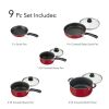 9-piece cookware set non-stick red