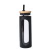 Glass Water Tumble Straw Silicone Bamboo Lids Iced Coffee Cup Bottle Reusable