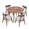 Wooden Dining Table Set, Modern Simple Design Round Kitchen Table and Fabric Upholstered Dining Chairs for Dining Room, Kitchen