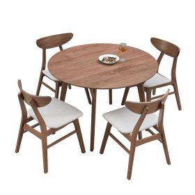 Wooden Dining Table Set, Modern Simple Design Round Kitchen Table and Fabric Upholstered Dining Chairs for Dining Room, Kitchen (Color: as Pic)