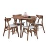 Wooden Dining Table Set, Modern Simple Design Round Kitchen Table and Fabric Upholstered Dining Chairs for Dining Room, Kitchen